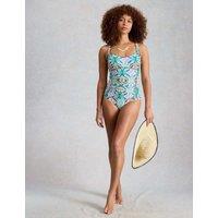 White Stuff Control Printed Padded Square Neck Swimsuit Green Mix