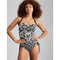 White Stuff Printed Padded Strapless Halterneck Swimsuit Black Mix