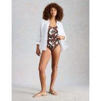 White Stuff Control Printed Padded Square Neck Swimsuit Brown Mix