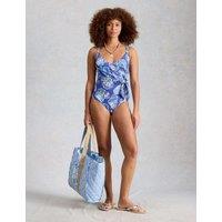 White Stuff Printed Padded V-Neck Swimsuit Blue Mix