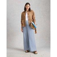 White Stuff Pure Linen Printed Wide Leg Trousers Blue Mix