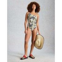 White Stuff Printed Padded One Shoulder Swimsuit White Mix