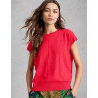 White Stuff Cotton Rich T-Shirt with Linen Pink