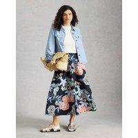White Stuff Pure Cotton Floral Midi A-Line Skirt Navy Mix