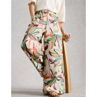 White Stuff Pure Linen Printed Wide Leg Trousers Natural Mix