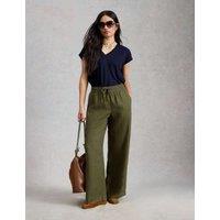 White Stuff Linen Blend Lace Trim T-Shirt Navy