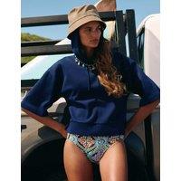 White Stuff Pure Cotton Textured Hoodie Navy