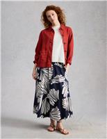 White Stuff Pure Cotton Jersey Printed Maxi A-Line Skirt Navy Mix