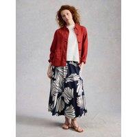 White Stuff Pure Cotton Jersey Printed Maxi A-Line Skirt Navy Mix
