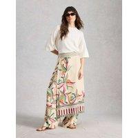 White Stuff Linen Rich Floral Midi Wrap Skirt Natural Mix