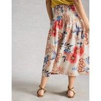 White Stuff Pure Cotton Floral Shirred Midi Skirt White Mix