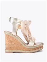 Metallic Scarf Tie Wedge Open Toe Sandals