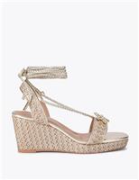 Metallic Woven Ankle Strap Wedge Sandals
