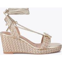 Carvela Metallic Woven Ankle Strap Wedge Sandals Gold