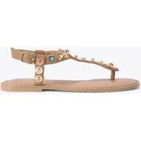 Carvela Suede Embellished T-Bar Flat Sandals Tan