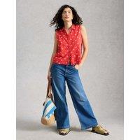 White Stuff Pure Cotton Embroidered Sleeveless Shirt Red Mix