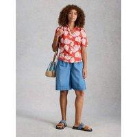 White Stuff Jersey Floral Collared Shirt Red Mix