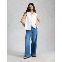 White Stuff Pure Cotton Embroidered Sleeveless Shirt White