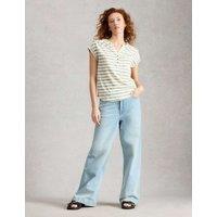 White Stuff Pure Cotton V-Neck Striped Shirt Green Mix