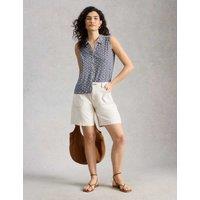 White Stuff Pure Cotton Geometric Sleeveless Shirt Blue Mix