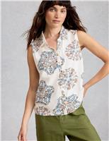 White Stuff Pure Cotton Geometric Sleeveless Shirt Blue Mix