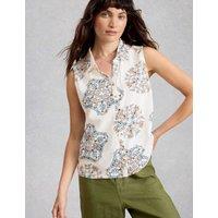 White Stuff Pure Cotton Geometric Sleeveless Shirt White Mix