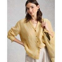White Stuff Pure Linen Striped Button Through Shirt Yellow Mix