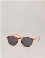 White Stuff Round Animal Print Preppy Sunglasses Brown Mix
