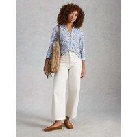 White Stuff Pure Cotton Jersey Floral Shirt Blue Mix