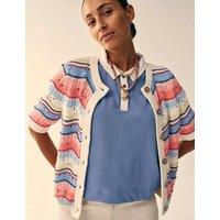 White Stuff Pure Cotton Striped Pointelle Cardigan White Mix