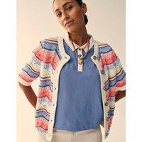 White Stuff Pure Cotton Striped Pointelle Cardigan White Mix