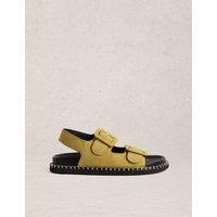 White Stuff Suede Buckle Flat Footbed Sandals Green
