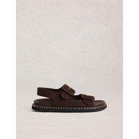 White Stuff Suede Buckle Flat Footbed Sandals Brown
