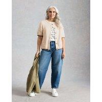 White Stuff Pure Cotton Textured Crew Neck Cardigan White