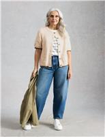 Pure Cotton Textured Crew Neck Cardigan