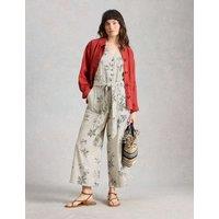 White Stuff Linen Rich Floral Belted Sleeveless Jumpsuit White Mix