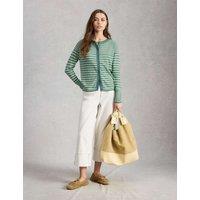 White Stuff Pure Cotton Striped Crew Neck Cardigan Green Mix