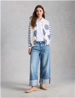 Pure Cotton Printed Crew Neck Cardigan