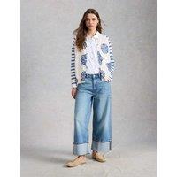 White Stuff Pure Cotton Printed Crew Neck Cardigan White Mix