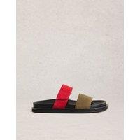 White Stuff Suede Riptape Flat Footbed Mules Red Mix