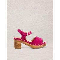 White Stuff Suede Platform Open Toe Clogs Pink