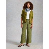 White Stuff Cotton Rich V-Neck Cardigan with Linen Green