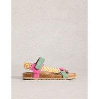 White Stuff Riptape Ankle Strap Flat Footbed Sandals Pink Mix