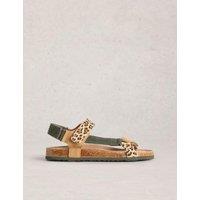 White Stuff Riptape Ankle Strap Flat Footbed Sandals Brown Mix