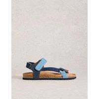 White Stuff Riptape Ankle Strap Flat Footbed Sandals Denim Mix