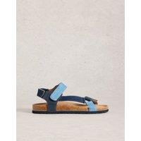 White Stuff Riptape Ankle Strap Flat Footbed Sandals Denim Mix