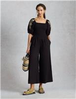 White Stuff Embroidered Shirred Jumpsuit Black