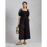 White Stuff Embroidered Shirred Jumpsuit Black