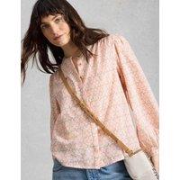 White Stuff Pure Cotton Printed Button Through Blouse Pink Mix