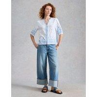White Stuff Pure Cotton Embroidered Notch Neck Top White Mix